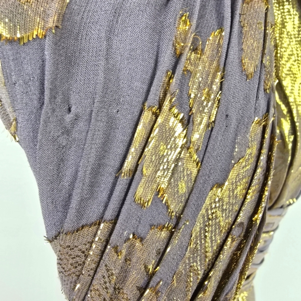 NV COUTURE Silk Mini Dress Halter Metallic Glam Gold Gray Women Size 4 Cocktail - Picture 10 of 10
